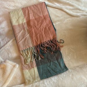Pink cream and green scarf